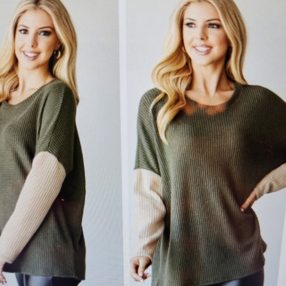 A Girl Thing Olive and Beige Knit Top